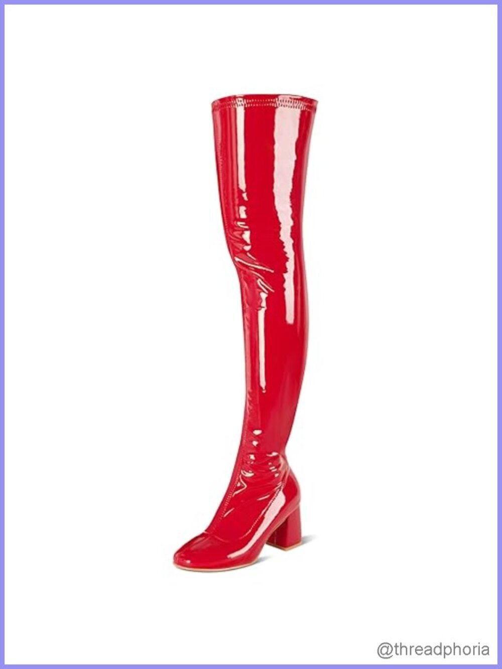 Women's Patent PU Thigh High Over-the-Knee Boots, Chunky Heel Square Toe